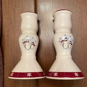 Royal Seasons Stoneware Snowman Candle Holders Sticks